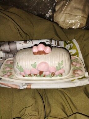 Ceramic 70s Butter Dish, Salt & Pepper Shakers, 5" Canister RARE Pink Colorway!